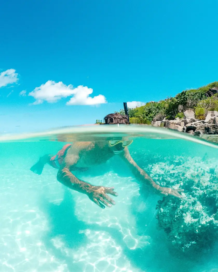 Snorkeling dans les eaux peu profondes de Pinel avec Caribbean Paddling