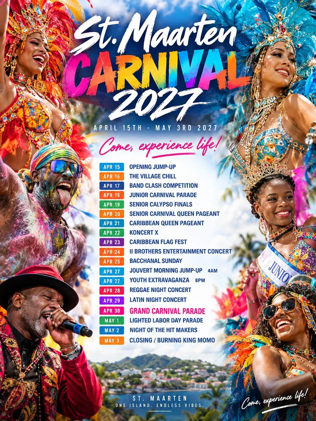 Carnaval de St. Maarten 2027 : trois semaines de fête à Philipsburg