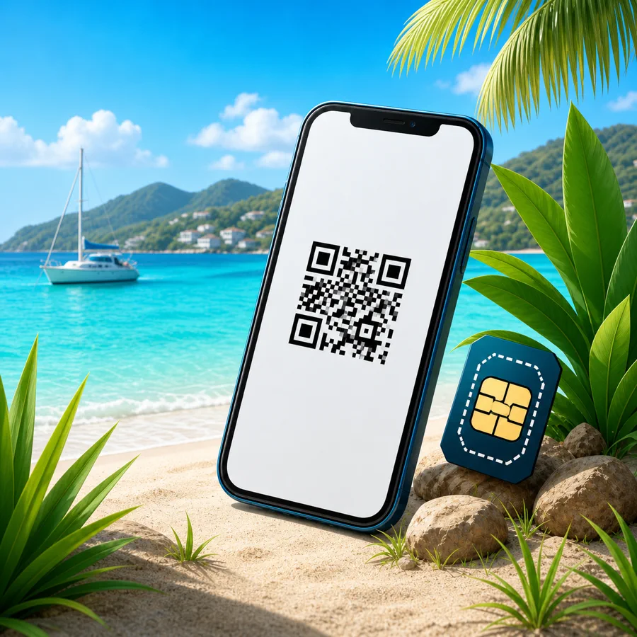 Illustration eSIM avec QR code à Saint-Martin
