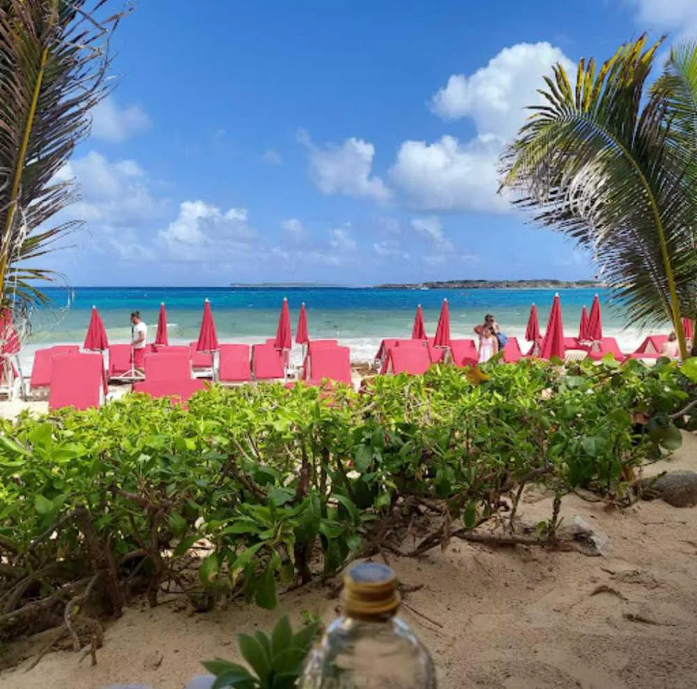 Beach clubs et transats sur la Baie Orientale