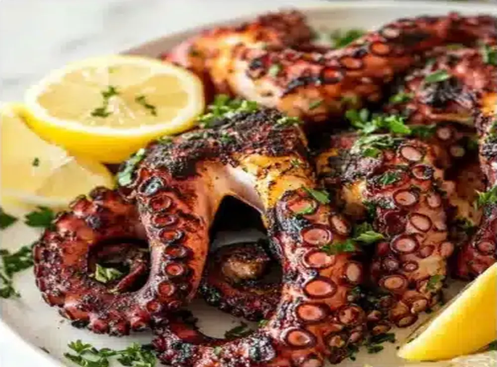 Poulpe grillé au citron servi dans l'esprit méditerranéen de Kalos