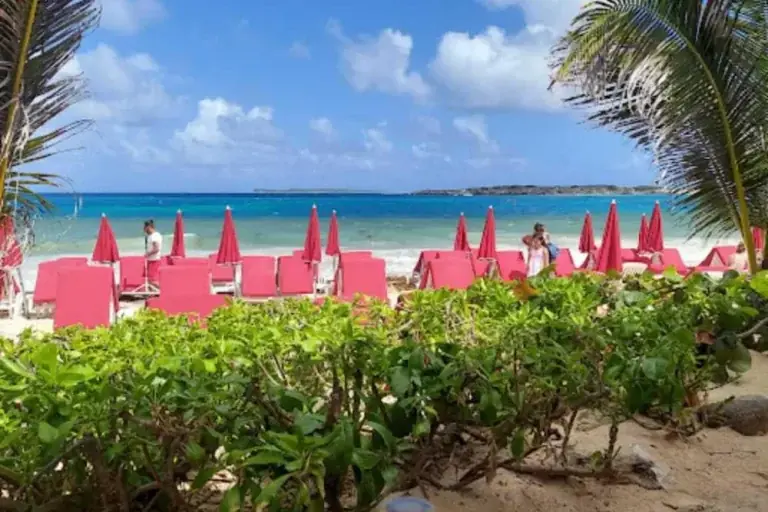 Beach clubs et transats sur la Baie Orientale