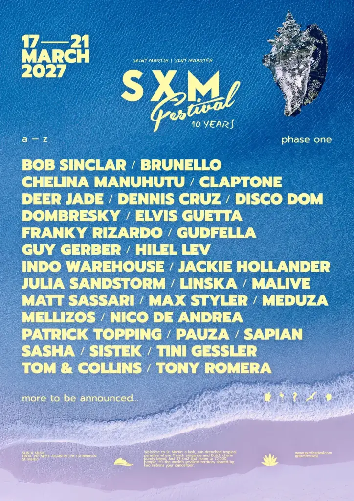 Affiche de la première vague de programmation du SXM Festival 2027